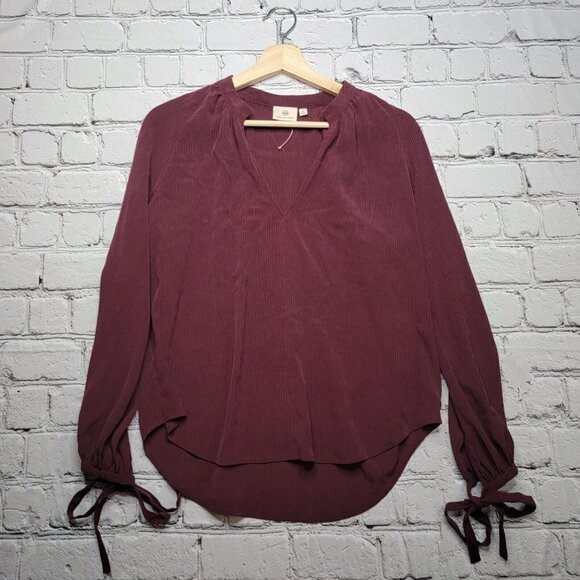 Ag Adriano Goldschmied Tops - Adriano Goldschmied AG Maroon V Neck Tie Cuff Blouse Size XS